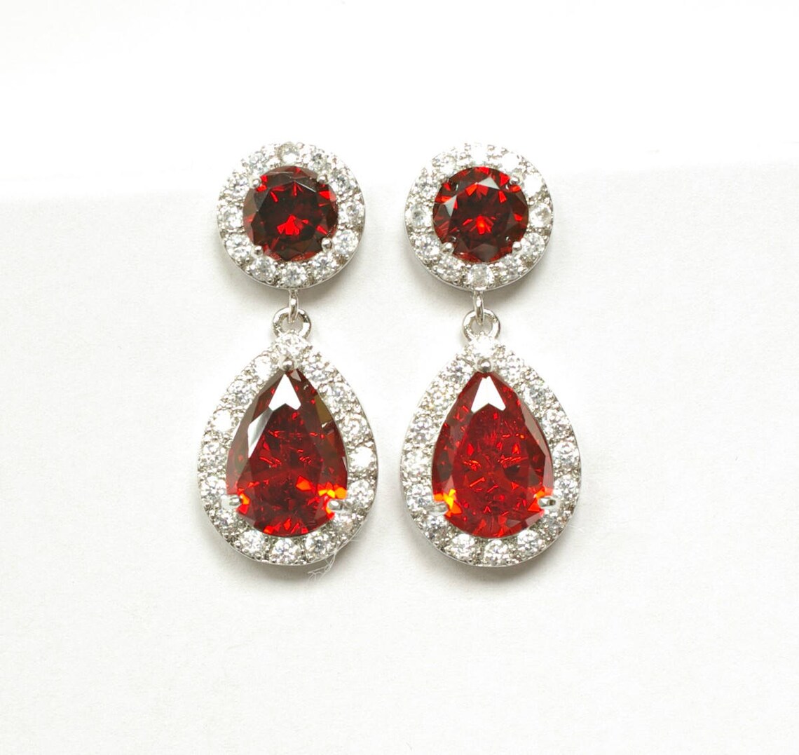 Red Bridal Jewelry Set Necklace and Earrings, Ruby Red Bridesmaid Jewelry Set, Earrings OR