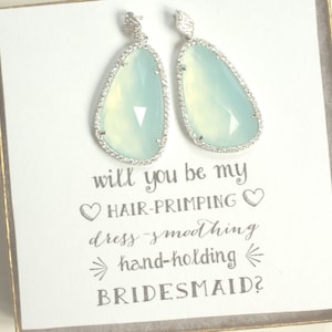 Mint Pave Earrings for Bridesmaids, Sparkly Earrings, Light Green Earrings with CZ Stones, Large Earrings, Elegant Earrings, ES1