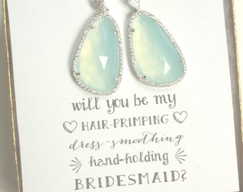 Mint Green CZ Sterling Silver Bridesmaid Earrings