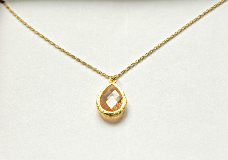 Blush Bridesmaid Necklace Champagne peach necklace Set of 7 Peach Necklaces Gold NK7 Bridal Party Gifts Peach Bridesmaid Jewelry Gift