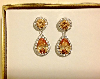 Champagne Wedding Earrings, Blush Earrings, Peach Champagne Earrings, Champagne Dangle Earrings, Peach Bridal Earrings, ES1