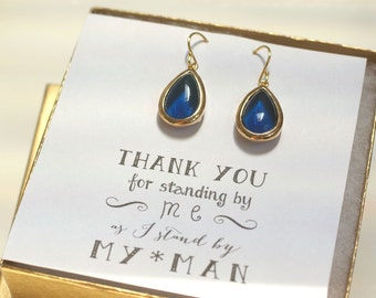 Navy Blue Gold Earrings, Bridesmaid Teardrop Earrings, Navy Blue Bridal Earrings, Bridesmaid Jewelry Gift, Bridal Party Gifts, ES1
