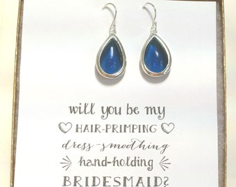 Will you be my bridesmaid Gift, Bridesmaid Thank You Gift, Navy Blue Earrings, Royal Blue Earrings, Navy Blue Bridesmaid Jewelry,  ES1