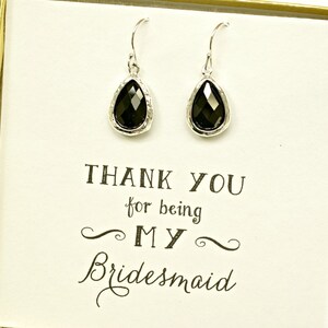 Black Earrings for Bridesmaids, Black Bridesmaid Jewelry, Dark Jewelry, Black Wedding Earrings, Black Jewelry, Black Silver earrings, ES1 image 2