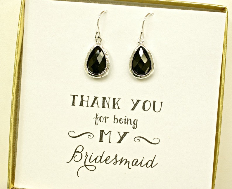 Black Earrings for Bridesmaids, Black Bridesmaid Jewelry, Dark Jewelry, Black Wedding Earrings, Black Jewelry, Black Silver earrings, ES1 image 2