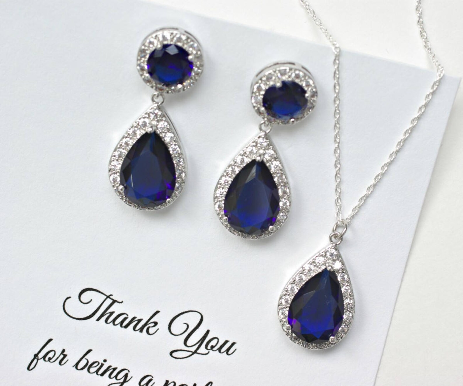 Navy Blue Jewelry Sets for Bridesmaids, Navy Blue Wedding Jewelry, Navy Blue Necklace and