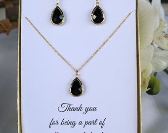 Bridesmaid Black Necklace and Earrings Set Silver, Dark Bridesmaid Set Earrings and Necklace, MP1