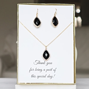 Black Jewelry Set Sterling Silver Vermeil Bridesmaid Necklace and Earrings
