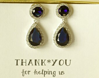 Navy Blue Wedding Earrings, Royal Blue Earrings, Blue Crystal Earrings, Blue Dangle Earrings, Blue Bridal Earrings, ES1