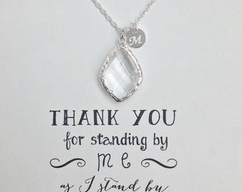 Bridesmaid Silver Crystal Necklace with initial, Crystal Wedding Necklace Bridal Jewelry, Personalized wedding Gift - HP1