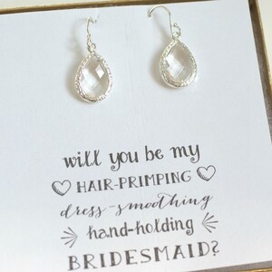 Sterling Silver Earrings, Silver Crystal Earrings, Quote Earrings, Silver Drop Earring, Crystal Drop Earrings, Crystal Bridal Earrings, ES1 image 4