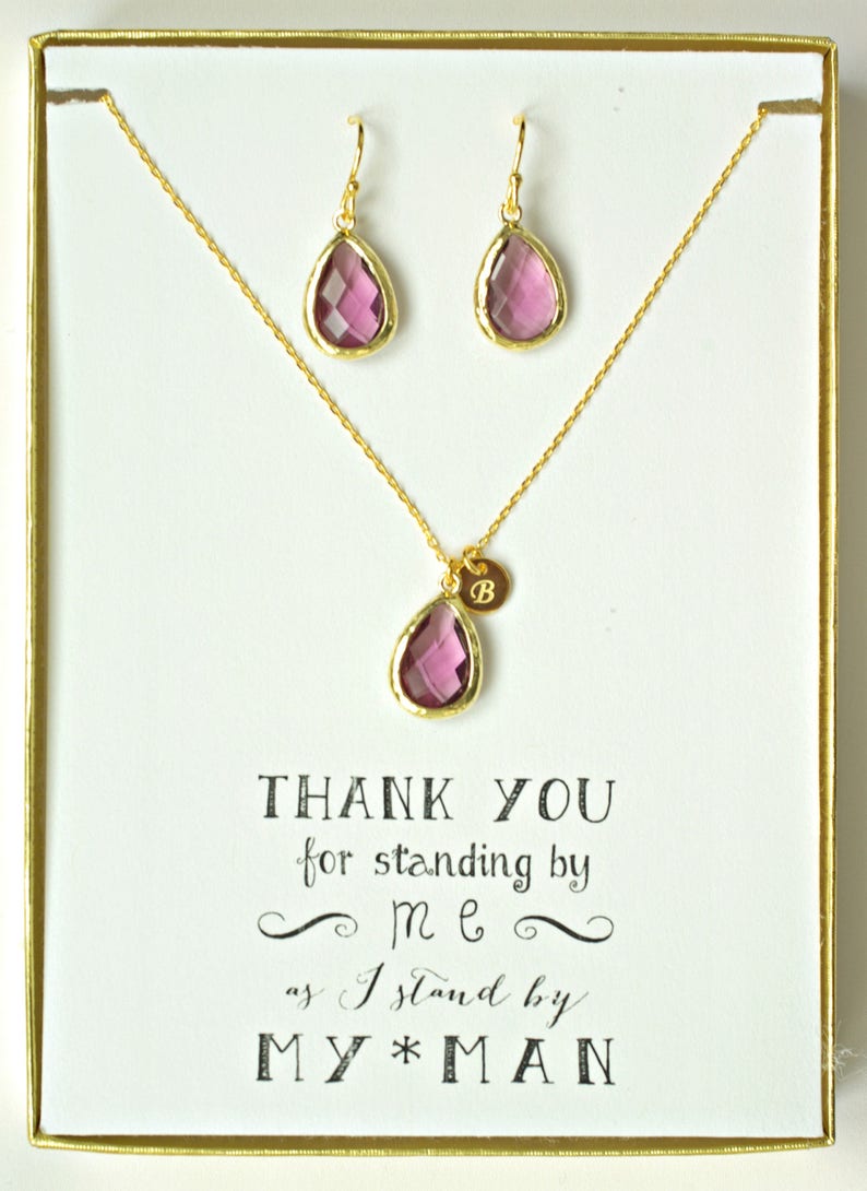Amethyst Bridal Jewelry Set Personalized Bridesmaid Gift Personalized Bridal Gift Purple Bridesmaid Gifts Personalized Wedding Gift TS1