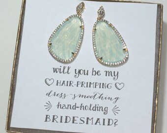 Mint Bridesmaid Sparkly Earrings, Mint Earrings for Bridesmaids, Large Earrings, Wedding Earrings, Bridesmaid Gift Jewelry, ES1