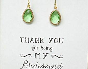 Peridot Bridal Earrings for Bridesmaids, Peridot Green Earrings for wedding, Gold Sterling Silver Earring Hooks Hypoallergenic, ES1