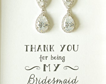 Bridesmaids Crystal Teardrop Earrings, Cubic Zirconia Crystal Wedding Earrings, Bridesmaid Earrings, Thank you for being my bridesmaid, ES1