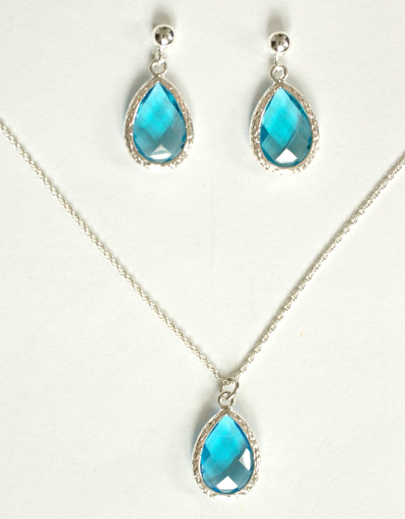 Blue Necklace Earrings Set Silver, Sky Blue Topaz Jewelry Set, Maid of Honor Gift, Bridesmaid Jewelry Gifts, Wedding Gifts, MP1 image 2