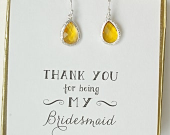 Yellow Citrine Earrings for Bridesmaids Silver, Yellow Bridesmaid Earrings, ES1