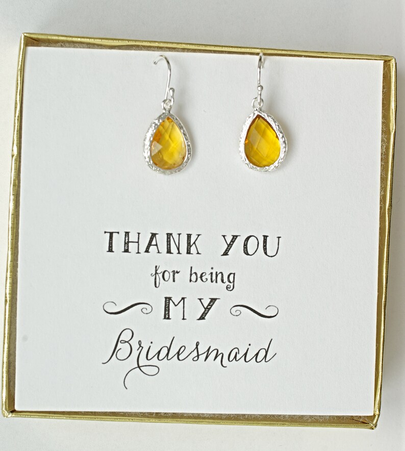 Yellow Bridesmaid Earrings Set of 9 Yellow Citrine Earrings for Bridesmaids Silver ES9