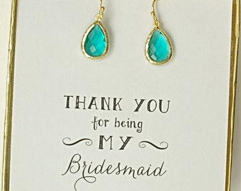 Teal Bridesmaid Earrings, Teal Green Earrings for Bridesmaids, Teal Wedding Earrings, Teal Bridesmaid Gift, Teal Bridal Jewelry, ES1