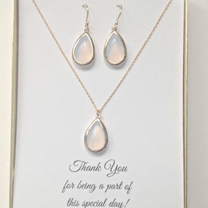 Opal Halskette Ohrring Sets für Brautjungfern, Gold Opal Halskette und Ohrring Set, White Opal Set, Brautjungfer Vorschlag, milchig neutraler Ton, MP1