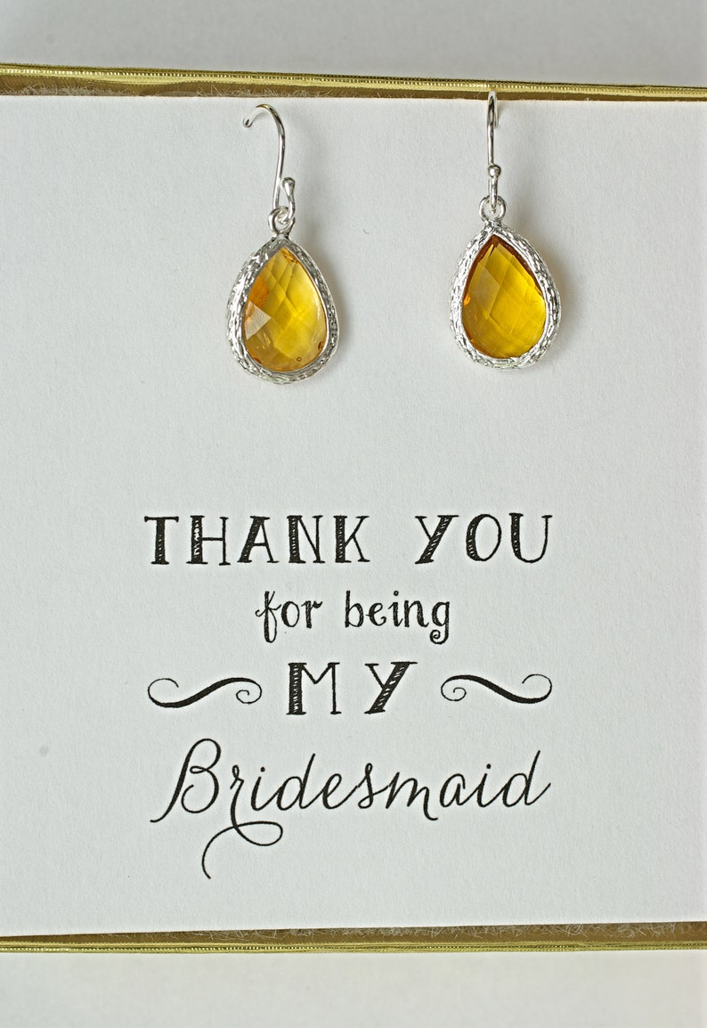 Yellow Bridesmaid Earrings Set of 9 Yellow Citrine Earrings for Bridesmaids Silver ES9