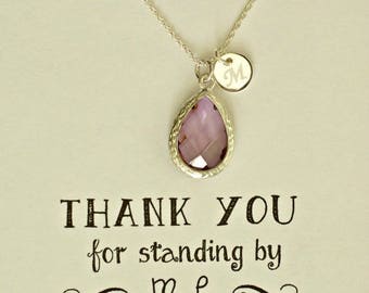 Purple Bridesmaid Necklace Silver Initial, Plum Silver Personalized Necklace, Purple Bridesmaid Jewelry Gift, Bridal Party Gifts, HP1