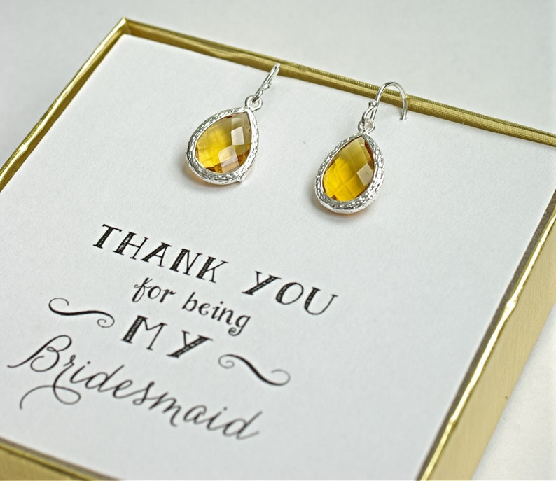 Yellow Bridesmaid Earrings Set of 9 Yellow Citrine Earrings for Bridesmaids Silver ES9