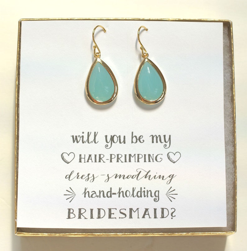 Mint Earrings, Bridesmaid Jewelry, Bridesmaid Mint Green Earrings, Mint Gold Earrings, Bridal Party Gifts, ES1 image 3