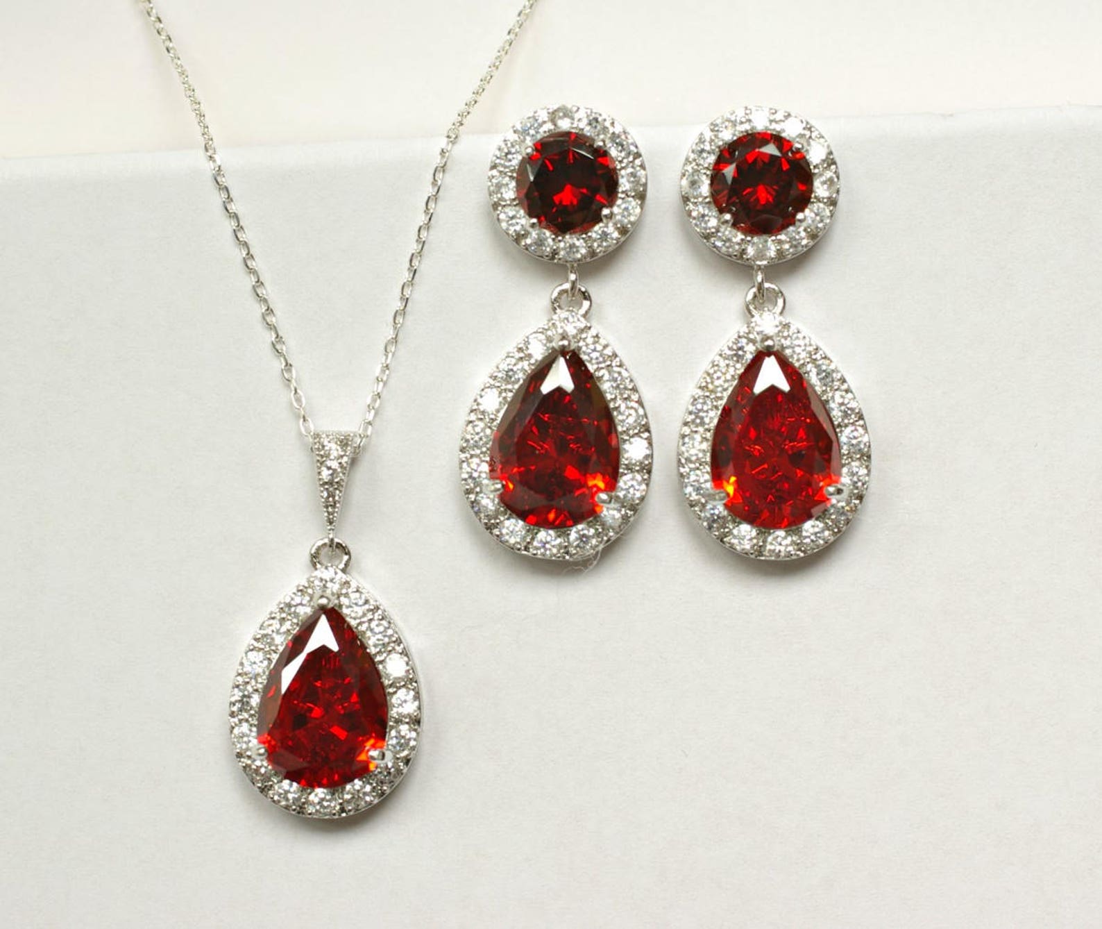 Red Bridal Jewelry Set Necklace and Earrings, Ruby Red Bridesmaid Jewelry Set, Earrings OR