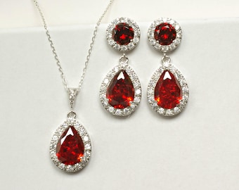 Red Bridal Jewelry Set Necklace and Earrings, Ruby Red Bridesmaid Jewelry Set, Earrings OR Necklace, Red Bridesmaid Gift, MP1