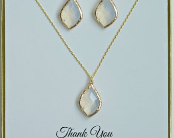 White Opal Gold Jewelry Sets for Bridesmaids, Opal Gold Necklace and Earring Set, Opal Wedding set, Asking Bridesmaid, MP1
