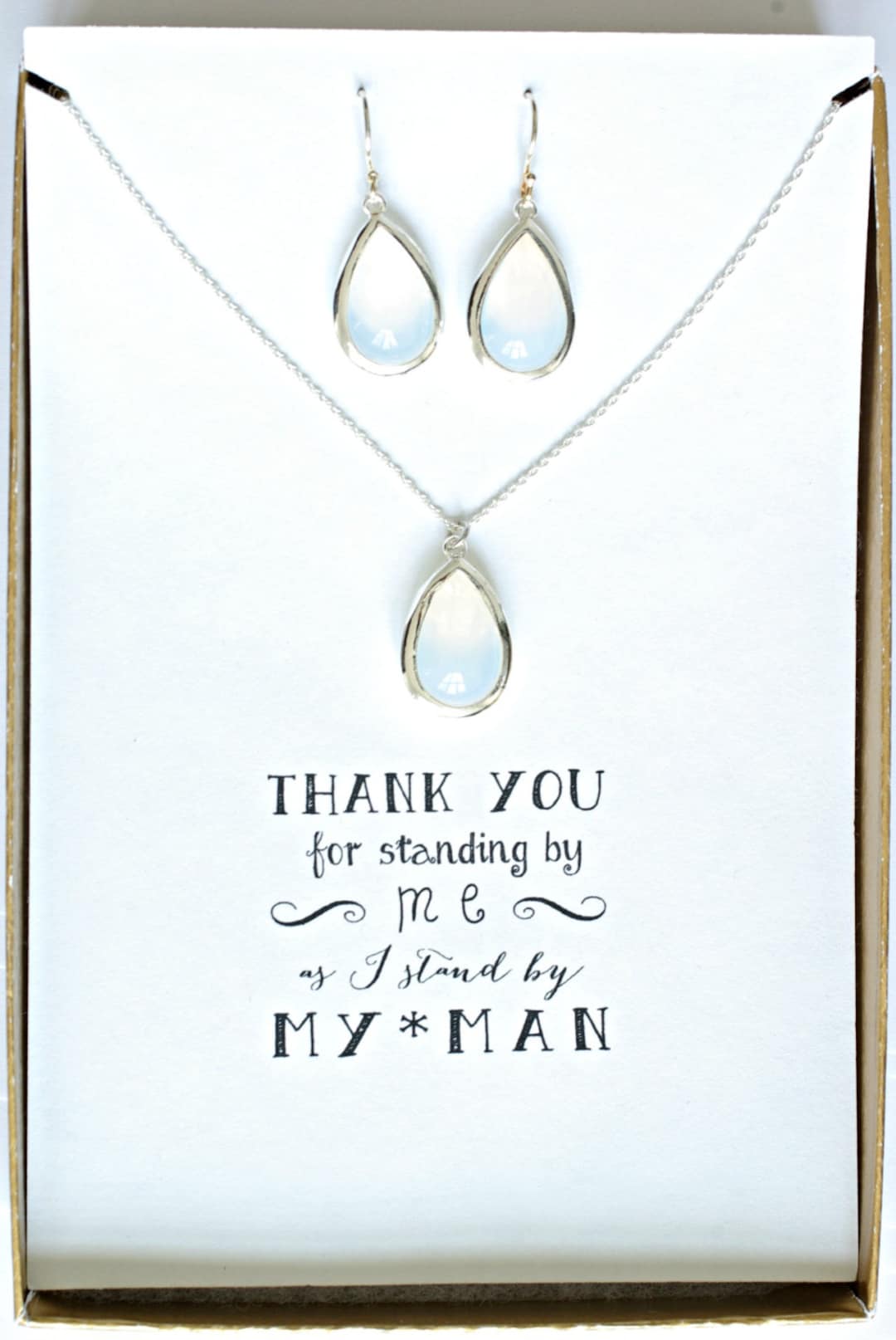 Opal Necklace and Earrings Set Bridesmaid Silver Necklace Earrings Set