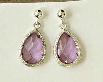 Purple Earrings for Bridesmaids, Amethyst Earrings Silver, Purple Bridesmaid Earrings, Purple Bridesmaid Jewelry, ES1