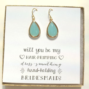 Mint Earrings, Bridesmaid Jewelry, Bridesmaid Mint Green Earrings, Mint Gold Earrings, Bridal Party Gifts, ES1 image 1