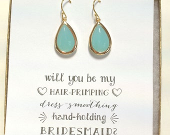 Mint Earrings, Bridesmaid Jewelry, Bridesmaid Mint Green Earrings, Mint Gold Earrings, Bridal Party Gifts, ES1