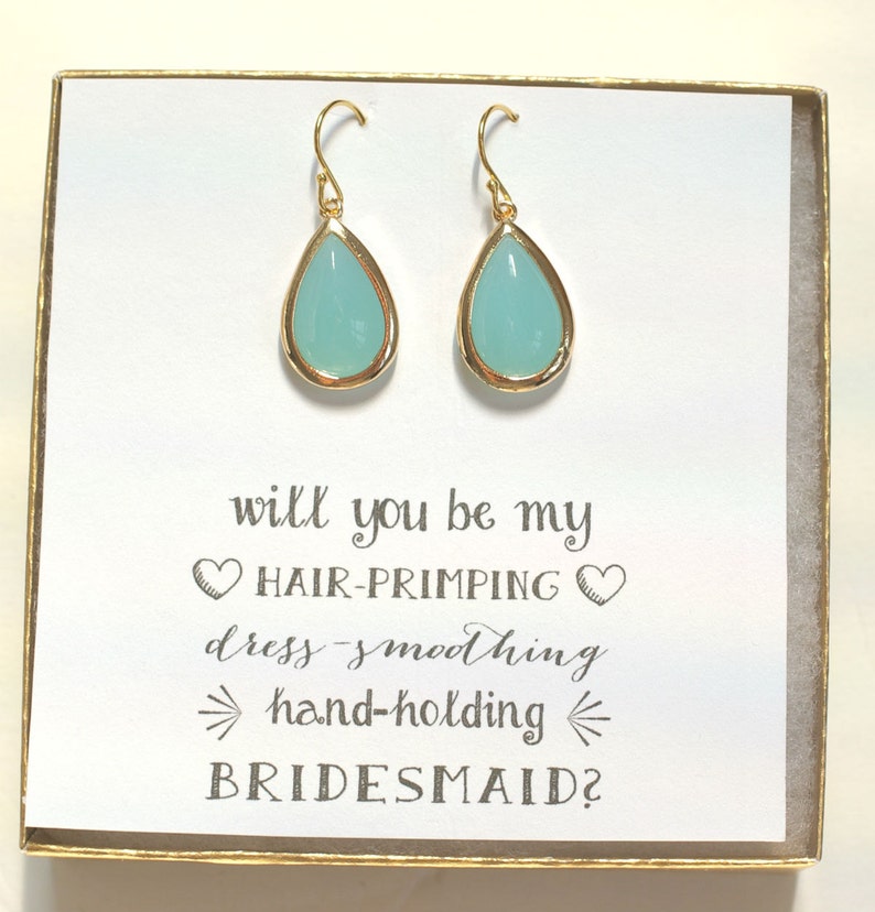 Mint Earrings, Bridesmaid Jewelry, Bridesmaid Mint Green Earrings, Mint Gold Earrings, Bridal Party Gifts, ES1 image 1