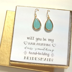 Mint Earrings, Bridesmaid Jewelry, Bridesmaid Mint Green Earrings, Mint Gold Earrings, Bridal Party Gifts, ES1 image 2