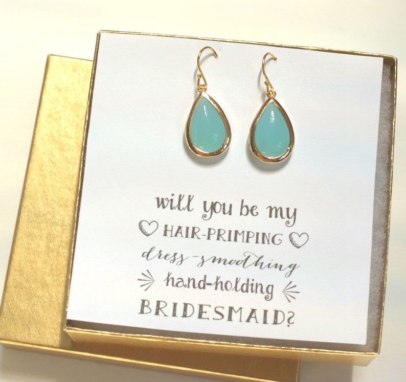 Mint Earrings, Bridesmaid Jewelry, Bridesmaid Mint Green Earrings, Mint Gold Earrings, Bridal Party Gifts, ES1 image 2