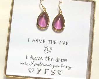 Purple Gold Earrings - Bridesmaid Purple Plum Earrings - Bridesmaid Jewelry Gift - Bridal Party Gifts - Voilet - ES1