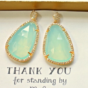 Mint Green Earrings for Bridesmaids, Bridesmaid Earrings, Light Green Gold Sparkly Earrings, Mint Green Wedding Earrings, ES1