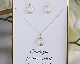 Wedding Jewelry for Bridesmaids, Crystal Jewelry Sets, Clear Crystal Necklace and Clear Crystal Earrings Set for Bridesmaid, MP1