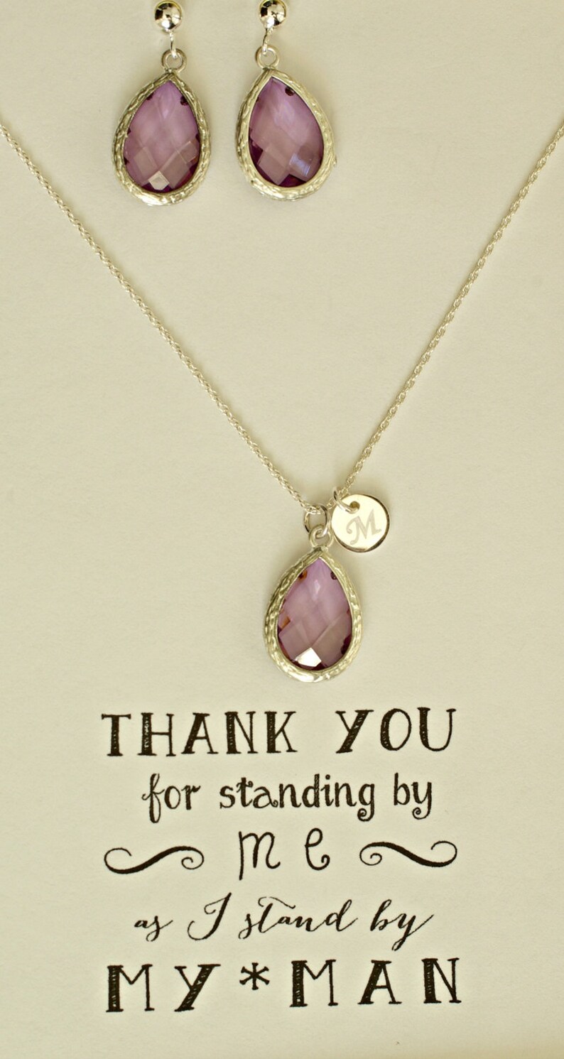 Purple Jewelry Set for Bridesmaids Purple Necklace Earrings Etsy