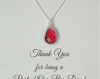 Red Bridesmaid Necklace, Red Bridesmaid Jewelry, Red Bridesmaid Necklace, Sterling Silver, NK1