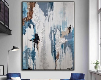 Metallic Abstract Painting on Canvas, Textured Modern Wall Art Decor