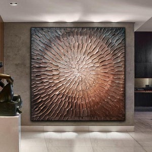 Original Modern Heavy Texture Carved Sculpture Floral Browns shades, Champagne gold, Rich espresso Modern Metallic Painting, Home artwork.