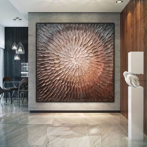 Getextureerde koperen of zilveren muurkunst – zware textuur modern abstract schilderij op canvas