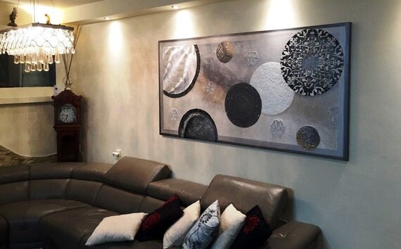 Original Abstract Painting Silver Gray Pearl Galaxy Wall Painting On Canvas Large Modern Art With Shimmering Elements And Heavy Textures