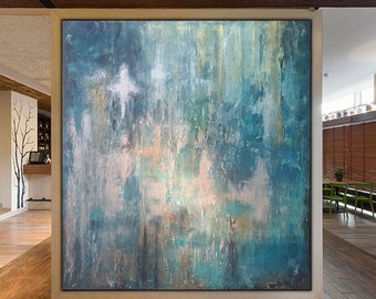 Rustic Abstract Painting, Textured Acrylic Wall Art, Large Canvas Decor