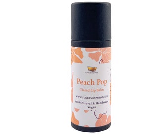 Peach Pop Tinted Vegan Lip Balm, Biodegradable Cardboard tube, 15g