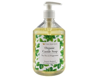 Organic Liquid Castile Soap, Tea Tree/ Peppermint 100% Natural SLS Free 500ml